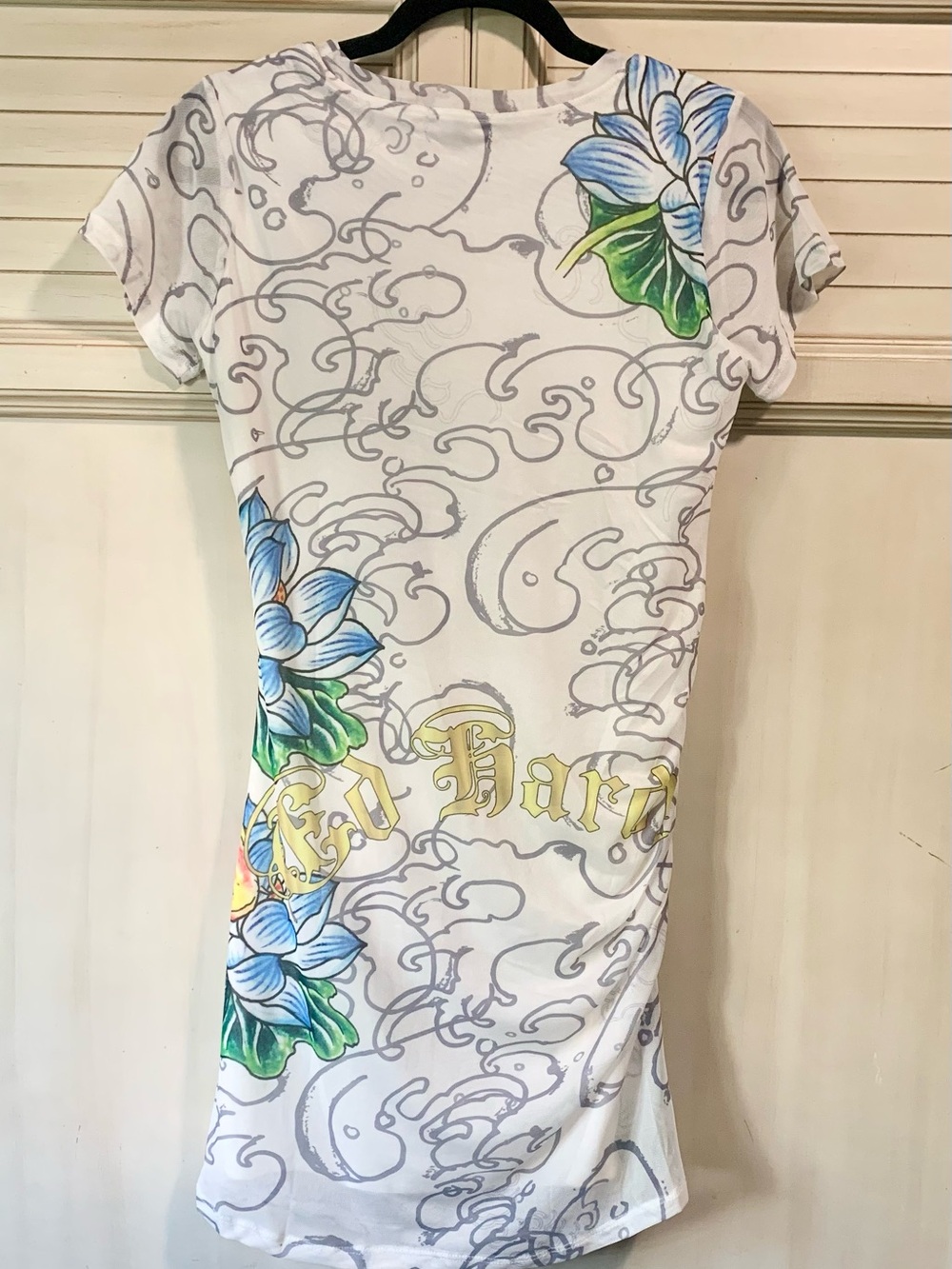 Ed Hardy Mesh Midi Dress With Koi Fish Y2K Tattoo Style Medium - Picture 3 of 5